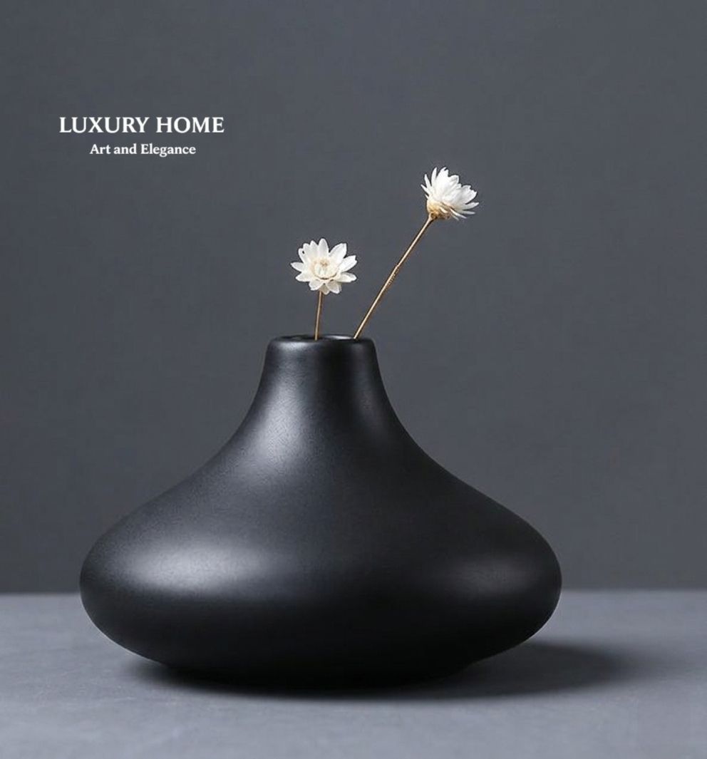 Modern Black Ceramic Flower Vase Centerpieces Office Desktop & Interior Decoration
