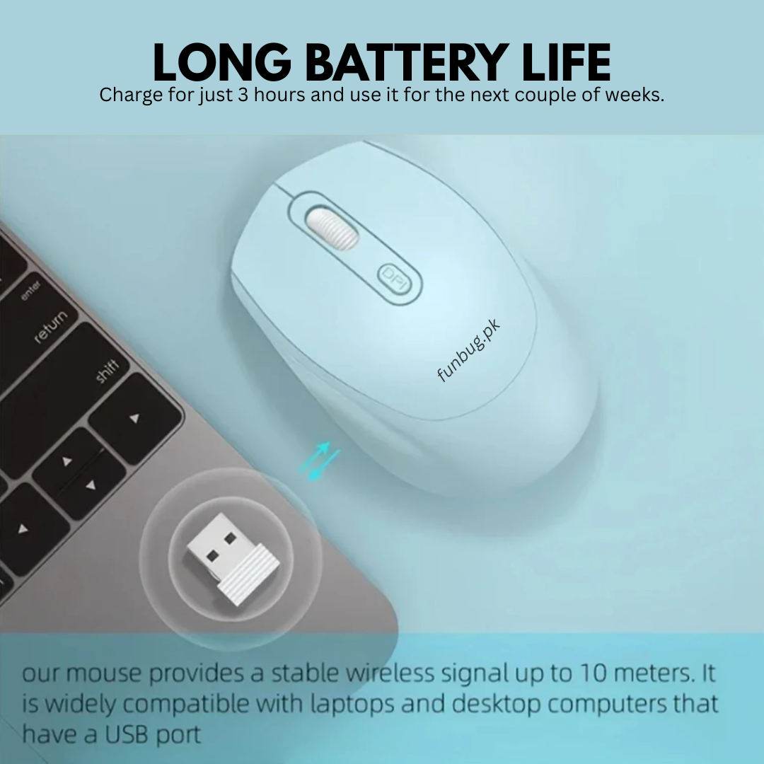 【Premium】 Rechargeable Dual Mode Wireless Mouse (Bluetooth + 2.4G) for Laptop, PC, Smart TV Gaming & Office ~ Ergonomic Lightweight Design Mice with Silent Click Buttons & 1600 DPI Control | FunBug