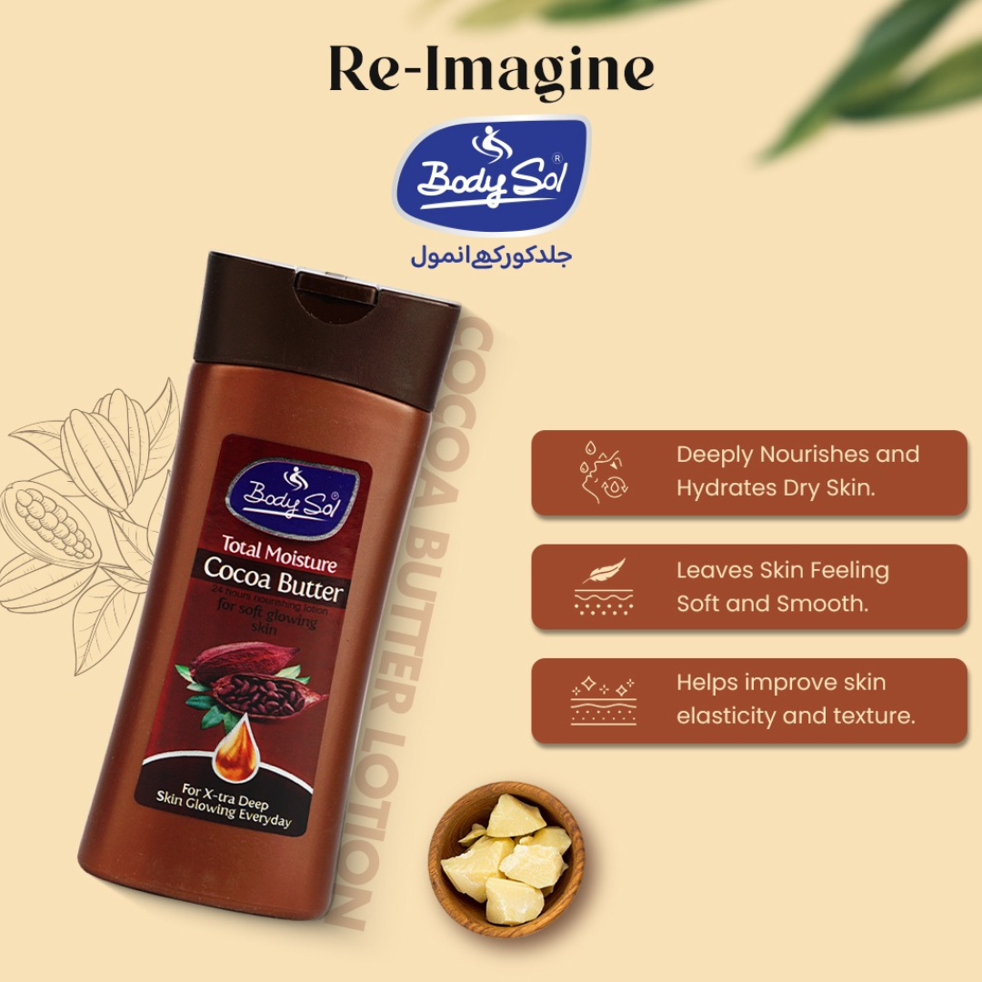 BodySol Cocoa Butter Body Lotion | Deep Moisturizing Lotion for Dry & Rough Skin | Winter Care Body Moisturizer | Non-Greasy | For Men & Women