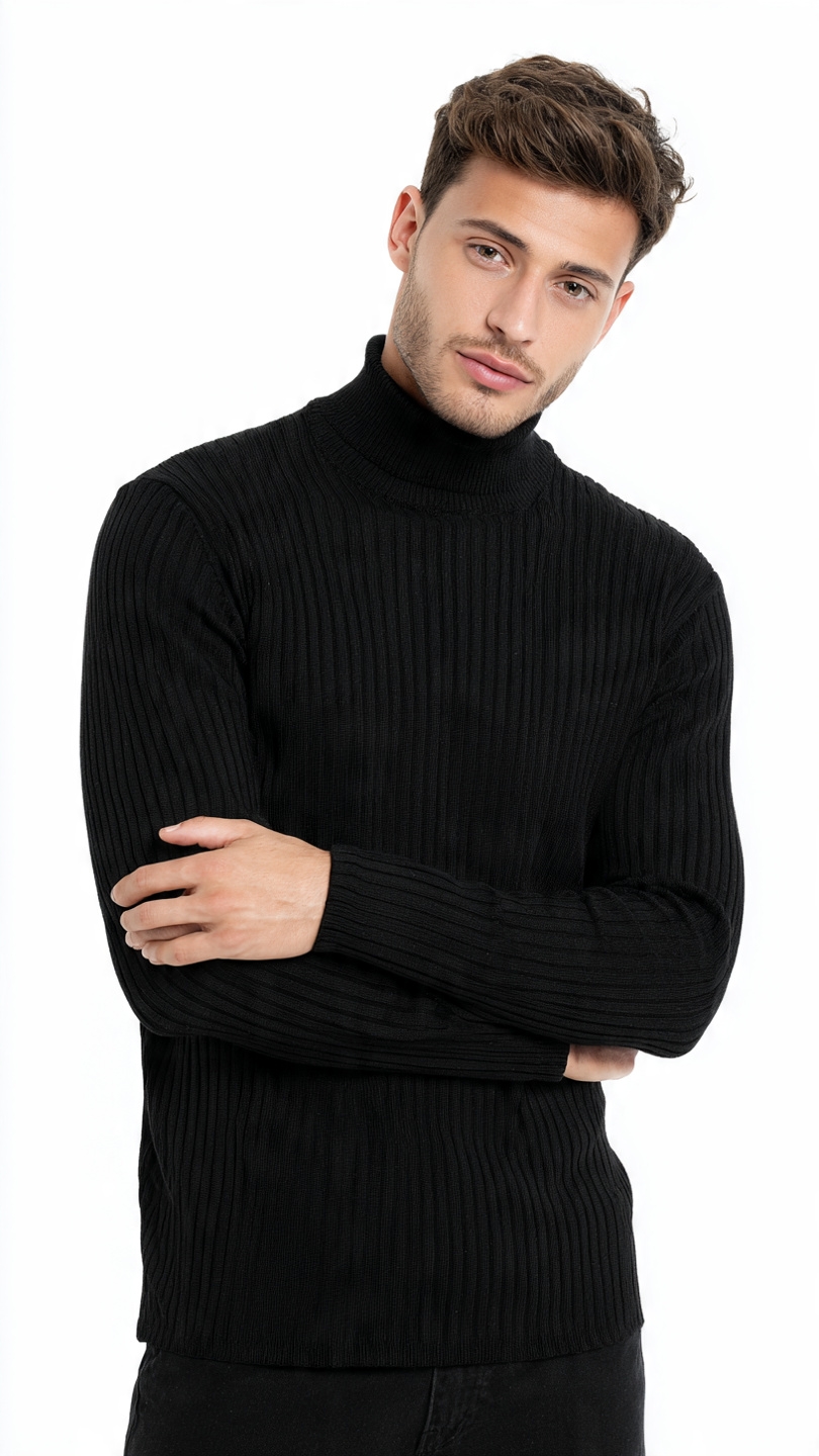 Men winter high neck sweater ribbed turtleneck slim fit long sleeve top .YH garments