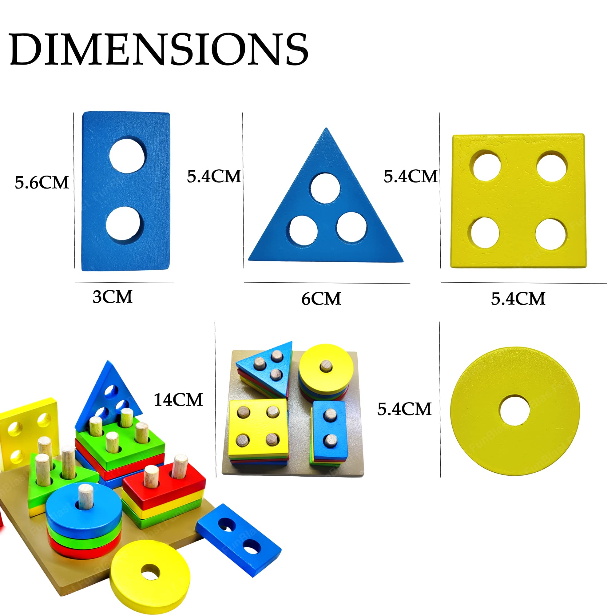 Intellectual Geometric Shape Matching Four Column Blocks Educational & Learning Toys, Wooden Geometric Shape Sorter Puzzle