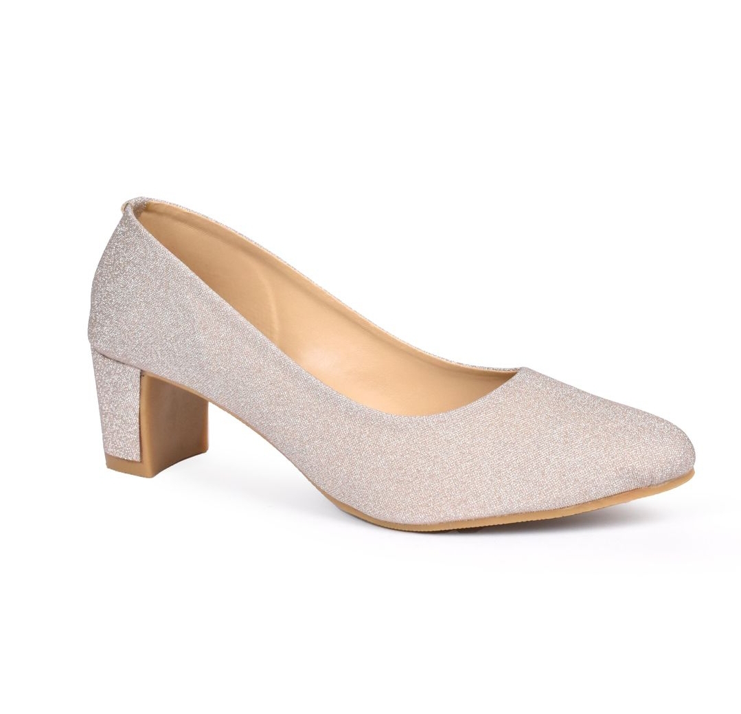 Glitter Block Heel Shoes Glitter Court Shoes for Women Shiny Gold & Silver Pumps