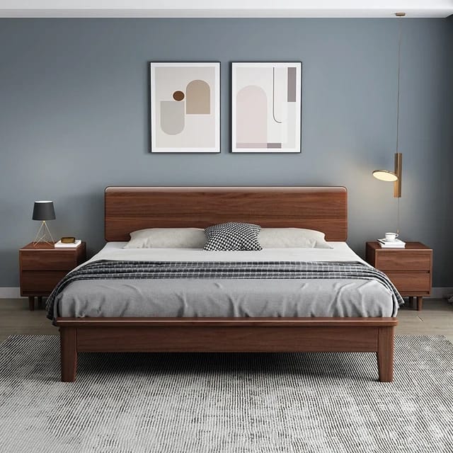 Modern Sheesham King Size Bed With 2 Side Tables