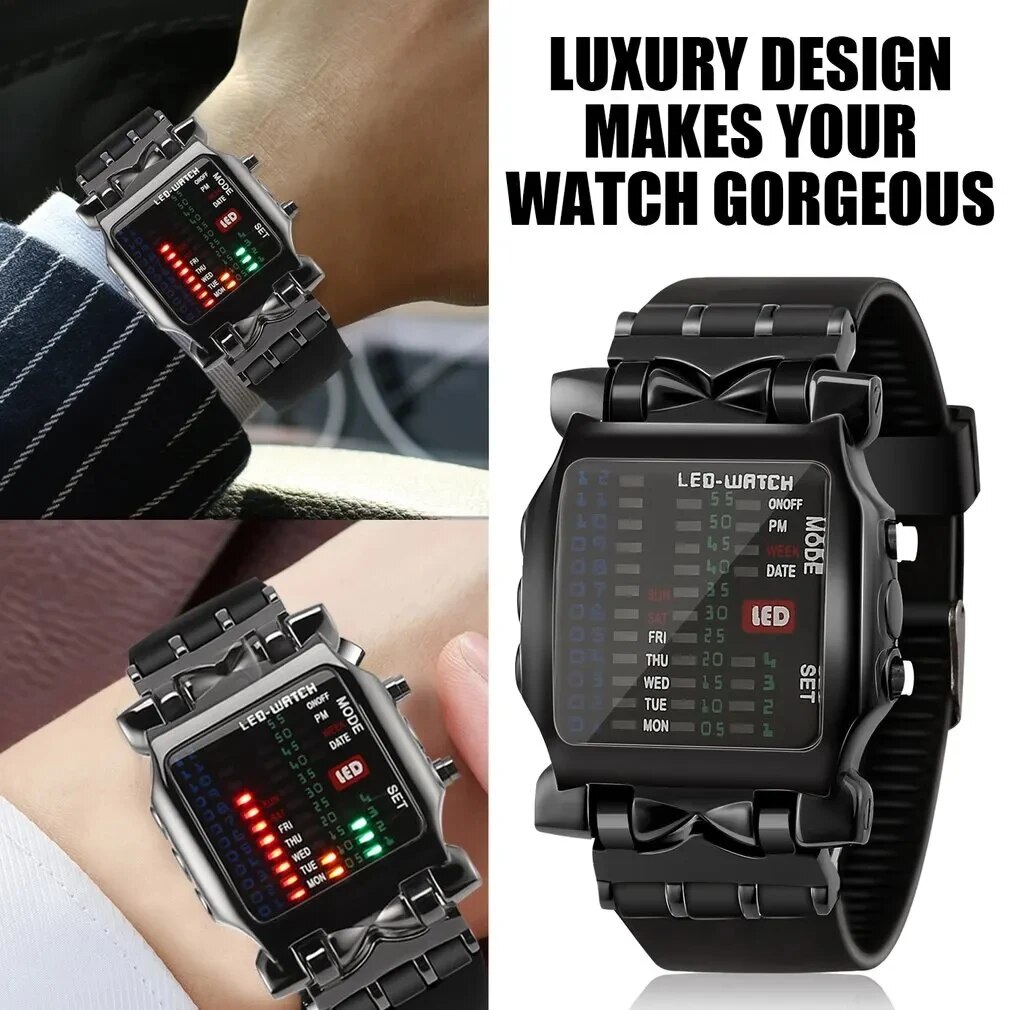 Binary Led Watch Creative Waterproof Business Electronic Watch Mens Trend Luminous  Sports Couple Date Time Display Watch