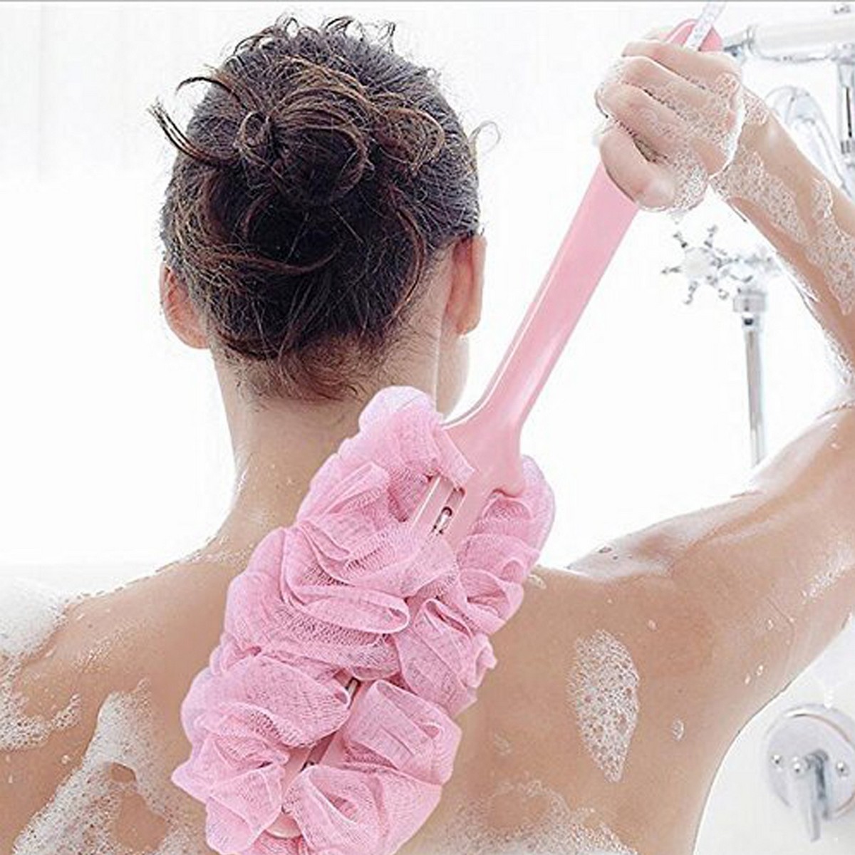 Long Handle Bath Sponge - Soft Mesh Body Scrubber & Exfoliating Shower Brush for Back Cleaning