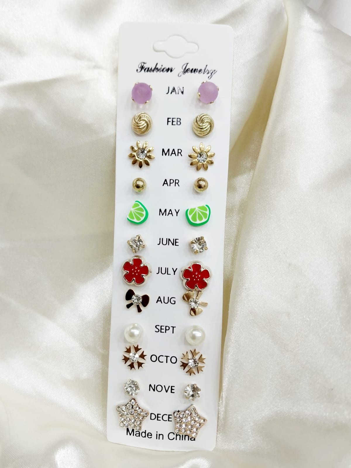 12 Pairs Gold & Pearl Birthstone Stud Earrings Set for Women & Girls – Daily Wear Calendar Earrings Pack