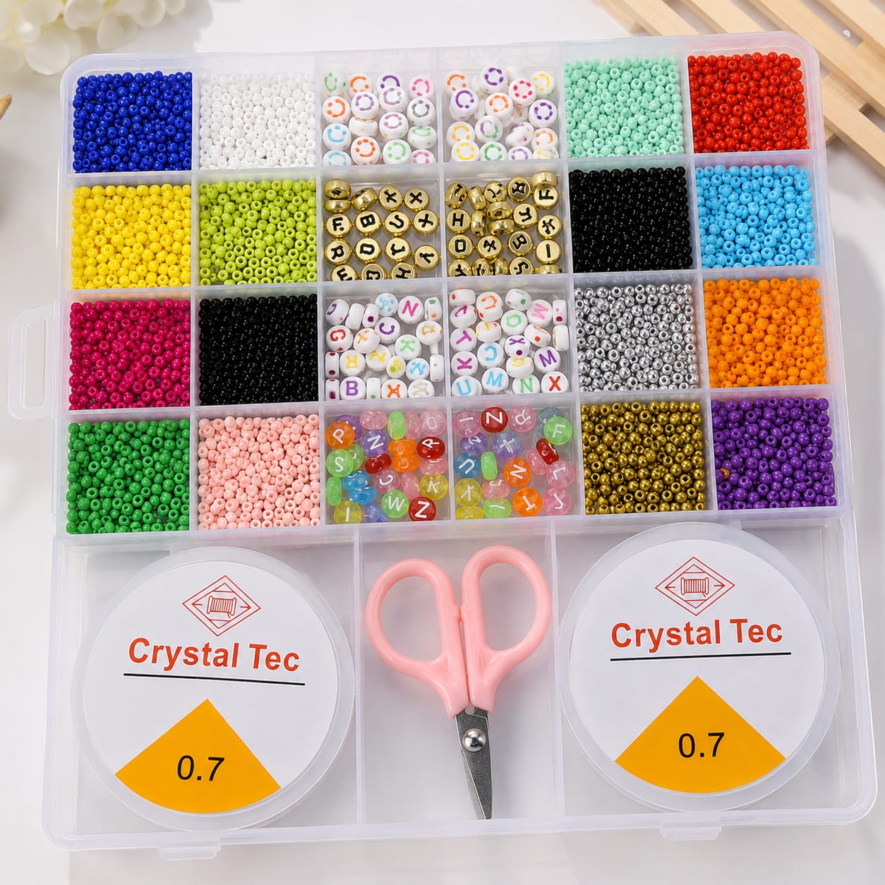 DIY Jewelry Making Beads Kit with Organizer Box | Colorful Seed Beads, Alphabet & Letter Beads with Scissors | Bracelet Necklace Making Craft Kit