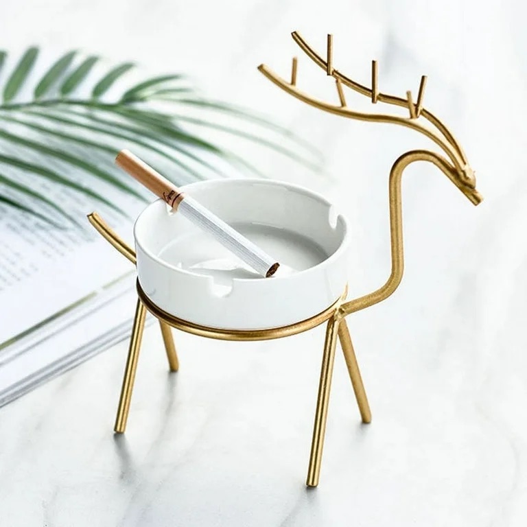 Ashtray Deer 🦌  Gold important Ashtray , Portable Ashtray large capacity Iron metal style  office home a gift idea Gold