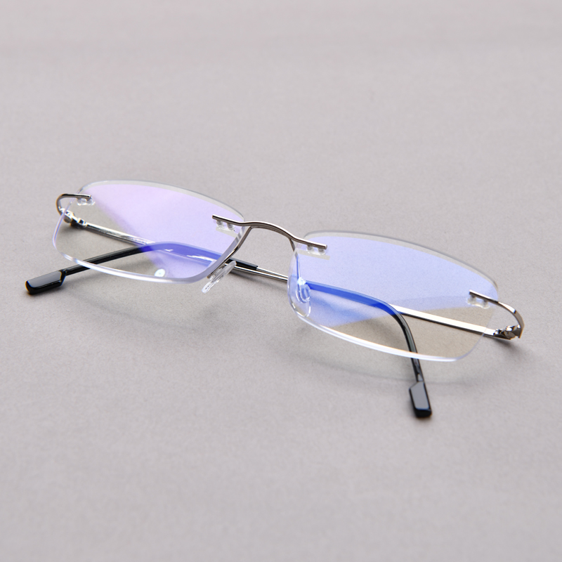 Anti Blue Light Titanium Alloy Rimless Silver Frame Men Women Rectangular 10g Reading Glasses Rimless Prescription Eyeglasses