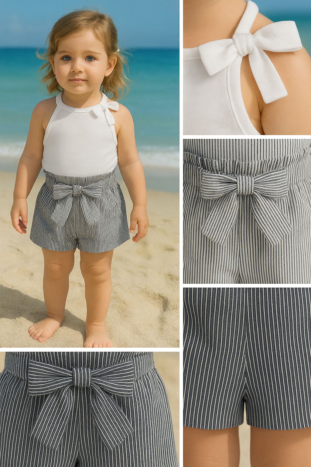 M.Meeraki Eid Collection: Baby Girl Dress, Pure Cotton fabric - Stylish White Shirt with Black and White Shorts