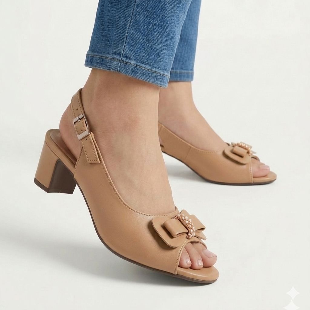American Womens Bow Heel Layered Cowhide Thick Heel Women's Sandal Square Toe Leather Sandals Bow Shallow Heel