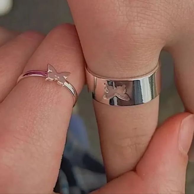 Trendy Couple Rings Stylish Rings For Couples Valentines Day Gift for Lovers Size: Adjustable Shapes: Butterfly, Moon, Star, LOVE, Lock&Key, Aero Plane and Heart