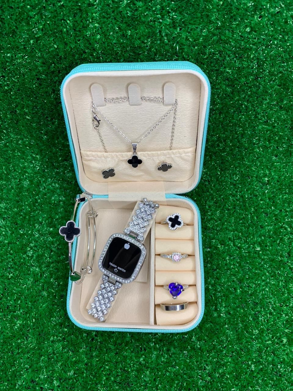 Pack of 6 Watch Set for Women Stainless Steel Analog Quartz Watch with Accessories Fashion and Luxury Style Multiple Colors (with box)