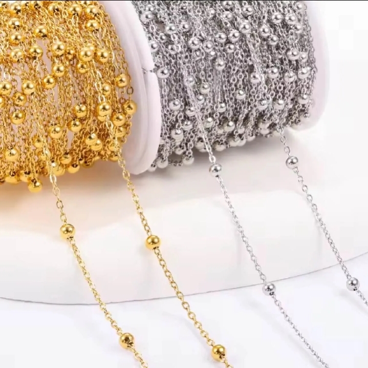 1/2 Yard Beaded Link Chain Roll - Golden Ball Chain For Jewellwery Making  Necklace Braceletes, DIY Accessories