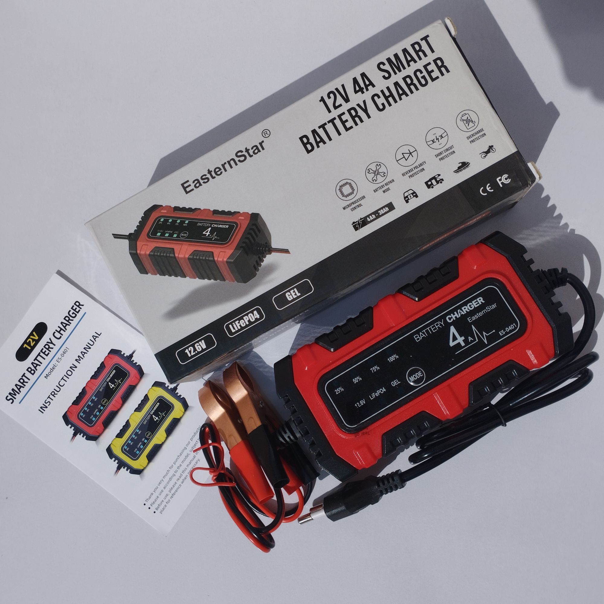 12V 4A Digital Universal Automatic Battery Charger For Car, motor cycle, DC Fan Battery Charger Support Lithium battery, Gel Battery Aced Battery, Dry Battery Automatic Cut Of on Full Charge