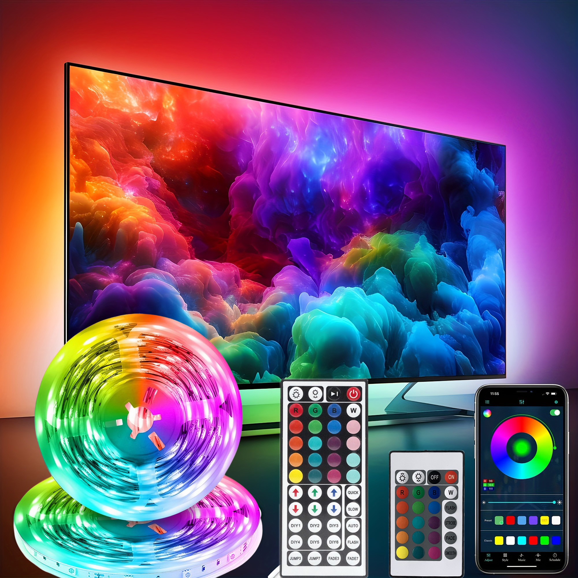 Smart LED Gaming Light Strip RGB 5050 USB 5V Music Sync 24/44key Remote APP Control Flexible Tape for Gaming Room TV Backlight