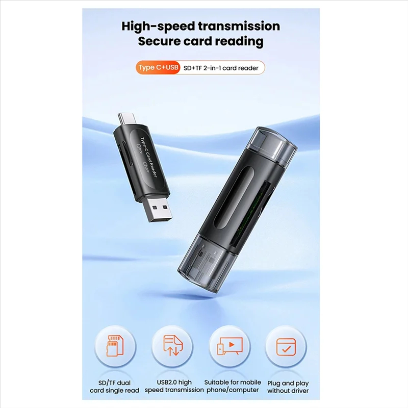 2 In1 USB Type-C /Micro-USB USB 2.0/3.0 Memory Card Reader Writer OTG Adapter SD TF Super Speed Ultra