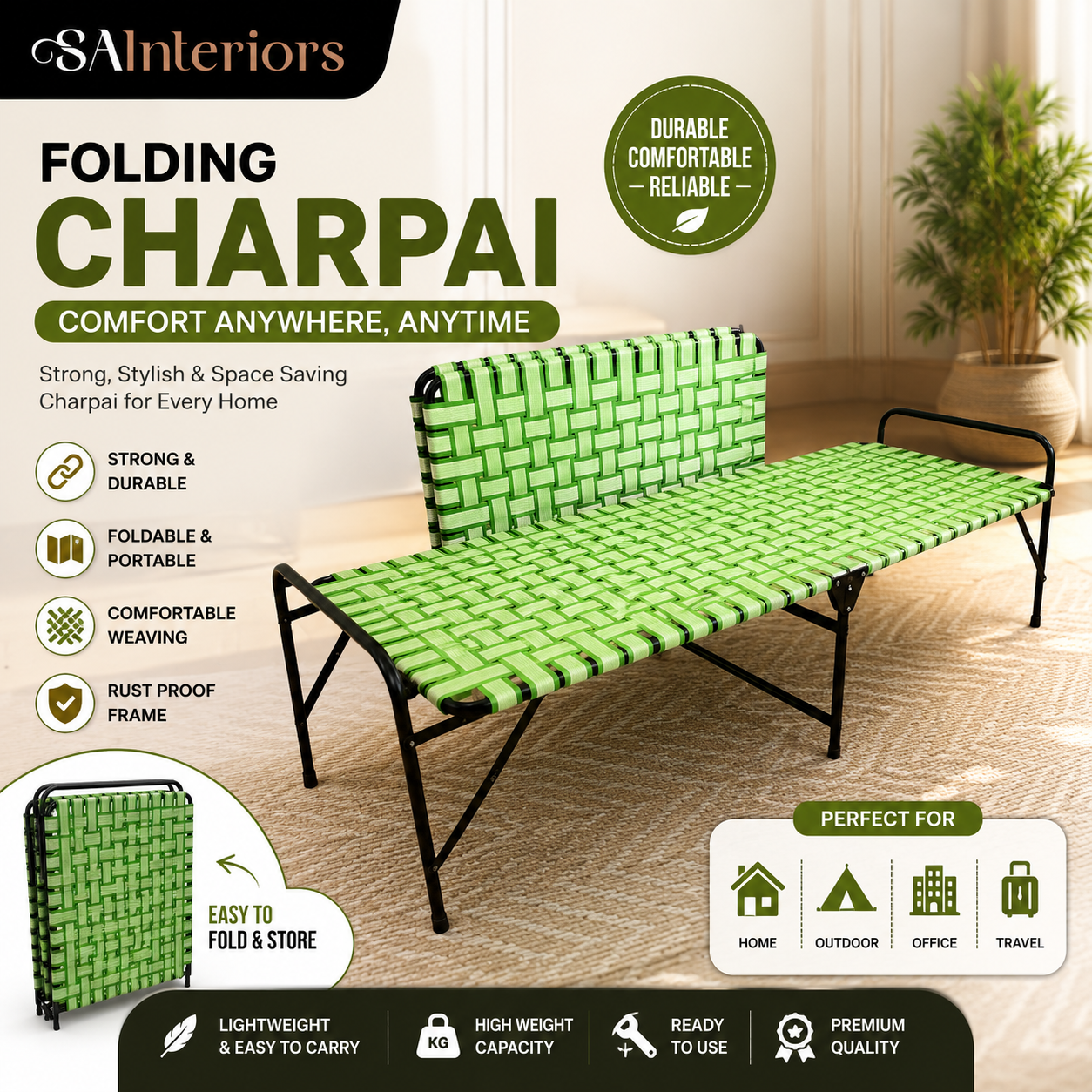 Folding Charpai - Charpai Bed - Single Folding Charpai