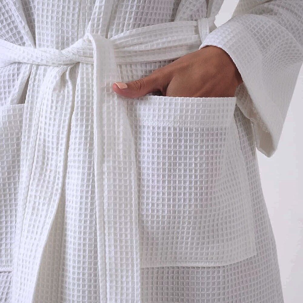 Premium Cotton Waffle Bathrobe - Lightweight Shawl Collar Design