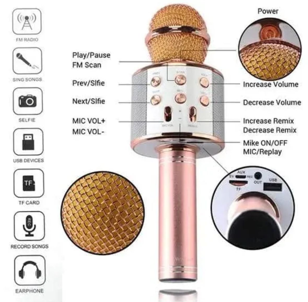 WS-858 Wireless Bluetooth Karaoke Microphone Handheld Portable Mic with HiFi Speaker & Echo Sound - Multi Color