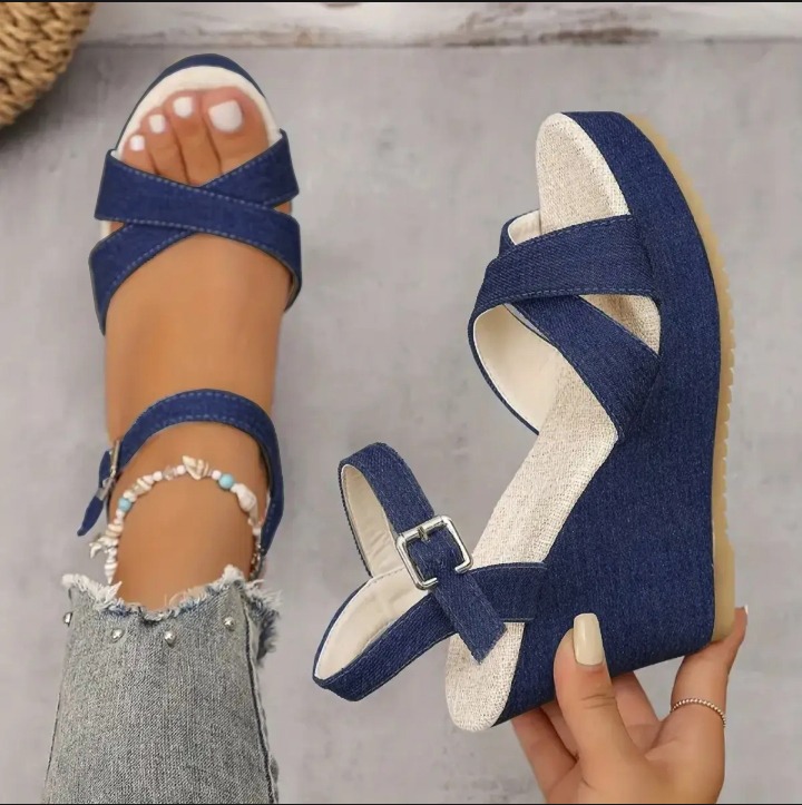 Stylish Elegant Classy Trendy High Heel Denim Sandels For Girls