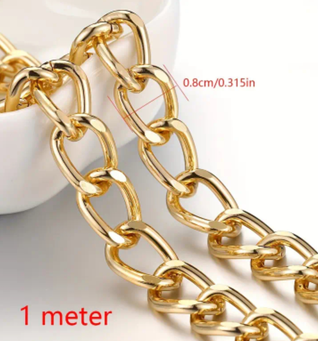 1 mtr/2 mtr/ Bag Chain Straps Loose 1-2-meter Golden Silver  Aluminum Chain Tail Chain DIY Making Necklace Bracelet Box Clothing Accessories Semi-finished Materials 8 cm width ,Single Shoulder Chain Gold /Silver