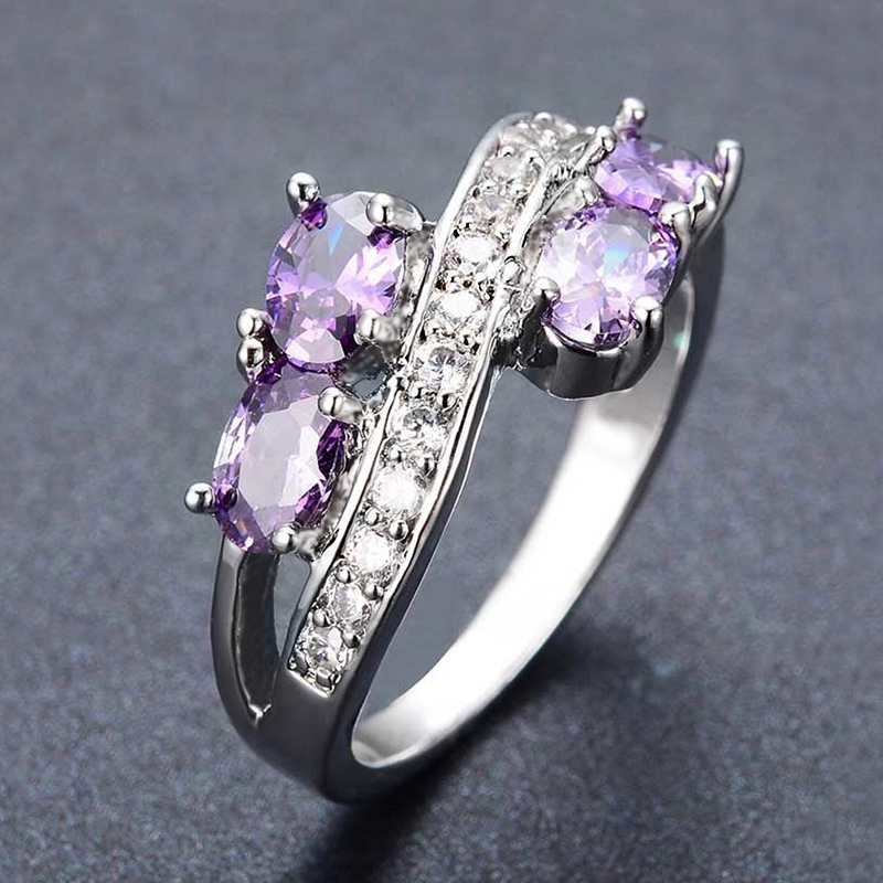 Huitan  Bright Purple Zirconia Ring for Women Delicate Fashion Design Wedding Accessories Stylish Jewelry for Party