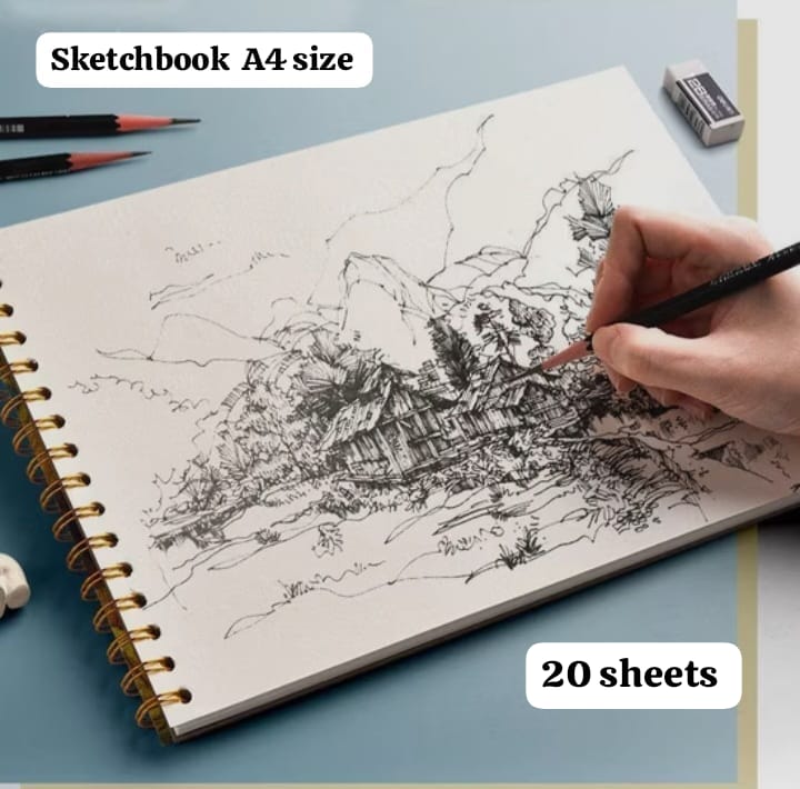 sketchbook A4 size for acrylic and water painting Best spiral sketch book water absorbed paper 20 sheets high quality for art and craft projects [HAMID STATIONERS] price in Pakistan