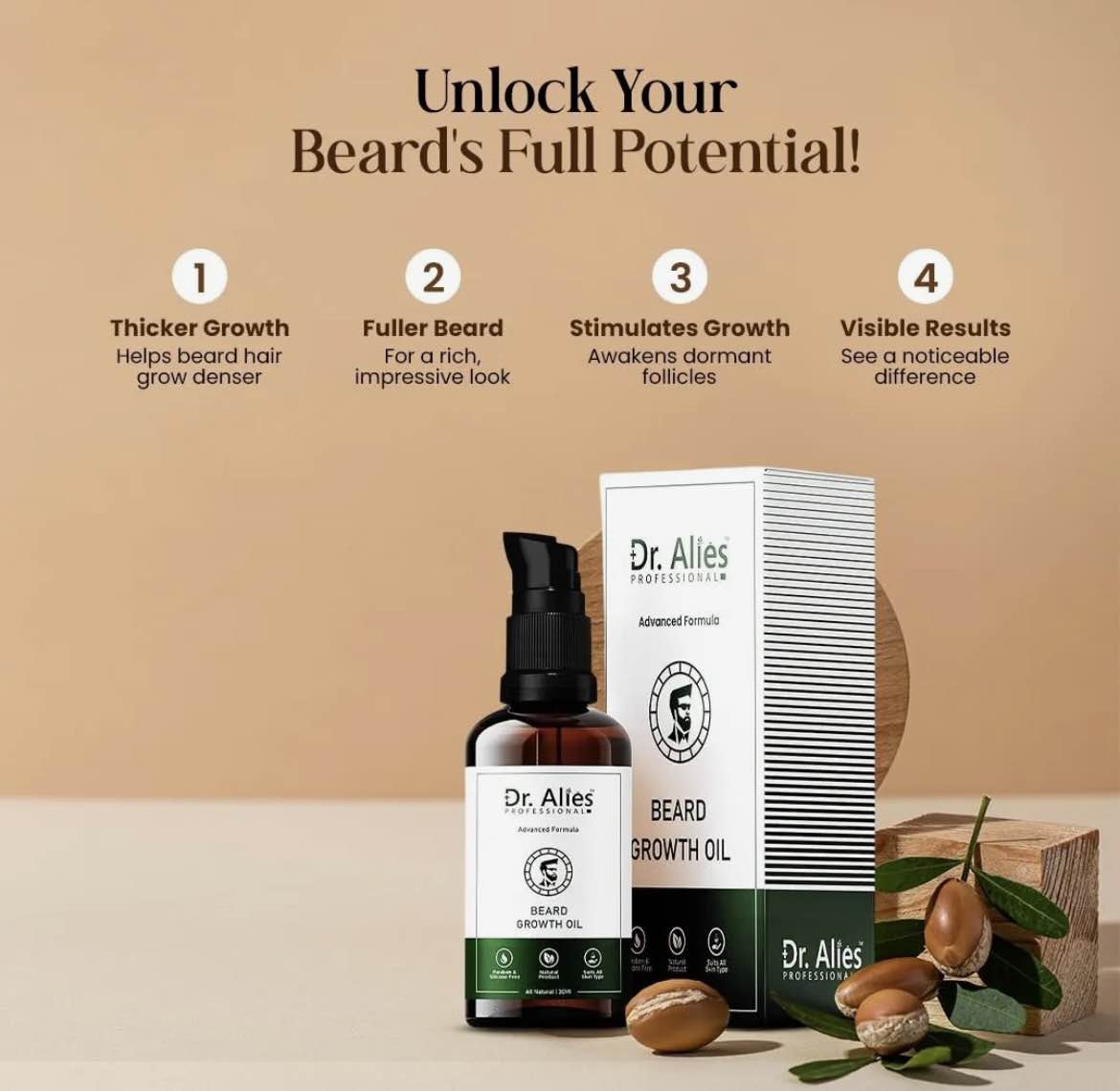 Dr. Alies Professional Beard Growth Oil – 100% Natural Formula for a Thicker & Fuller Beard