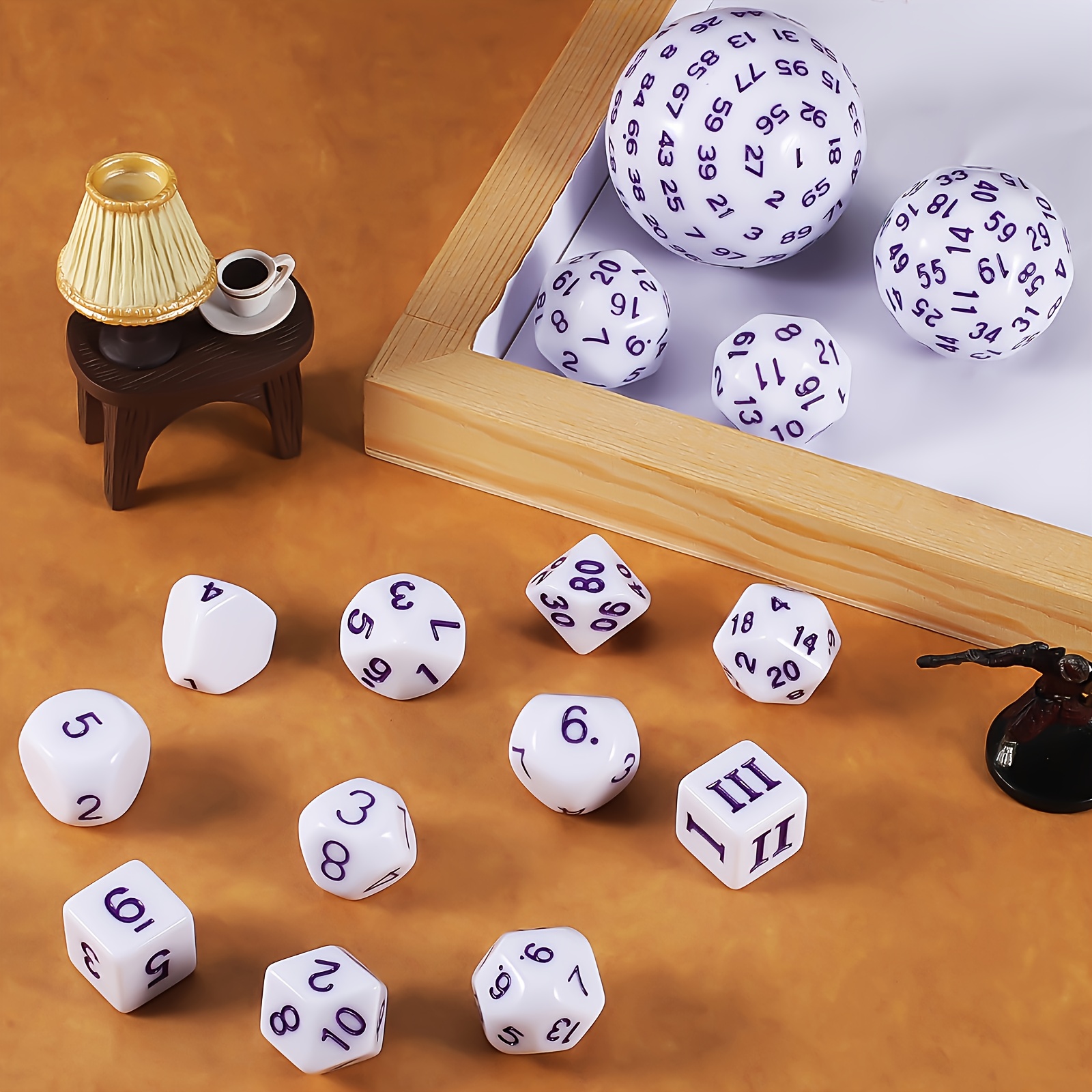 DND Polyhedron D3-D100 Dice Set (15 Pieces) for Roleplaying Tabletop Game with Drawstring Pouch