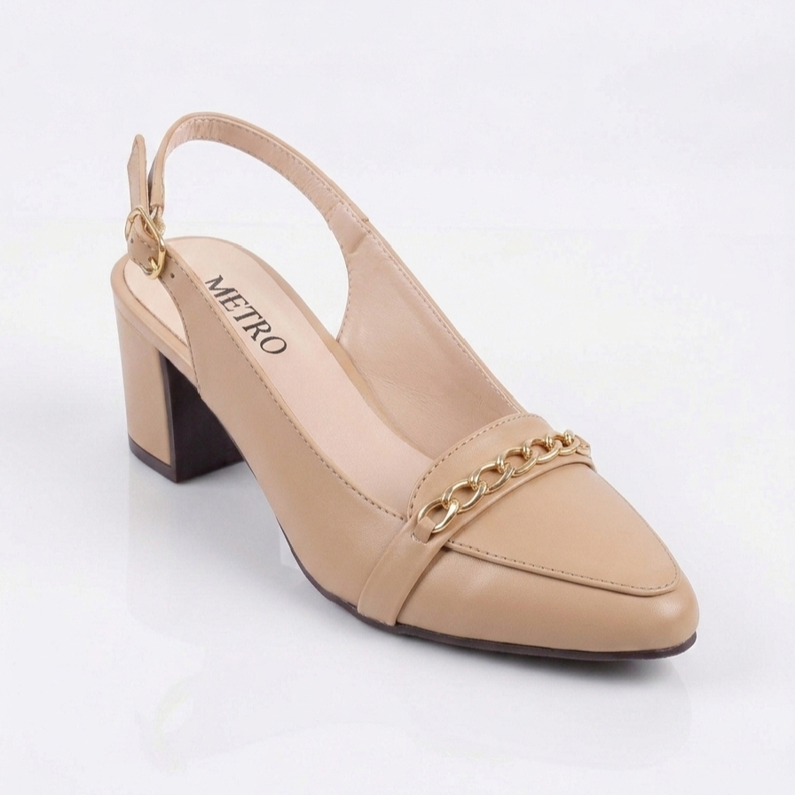 Women's Elegant Pointed-Toe Slingback Block Heels Shoes – Chic Gold Chain Accent Dress Court Shoes & Pumps in Multicolors