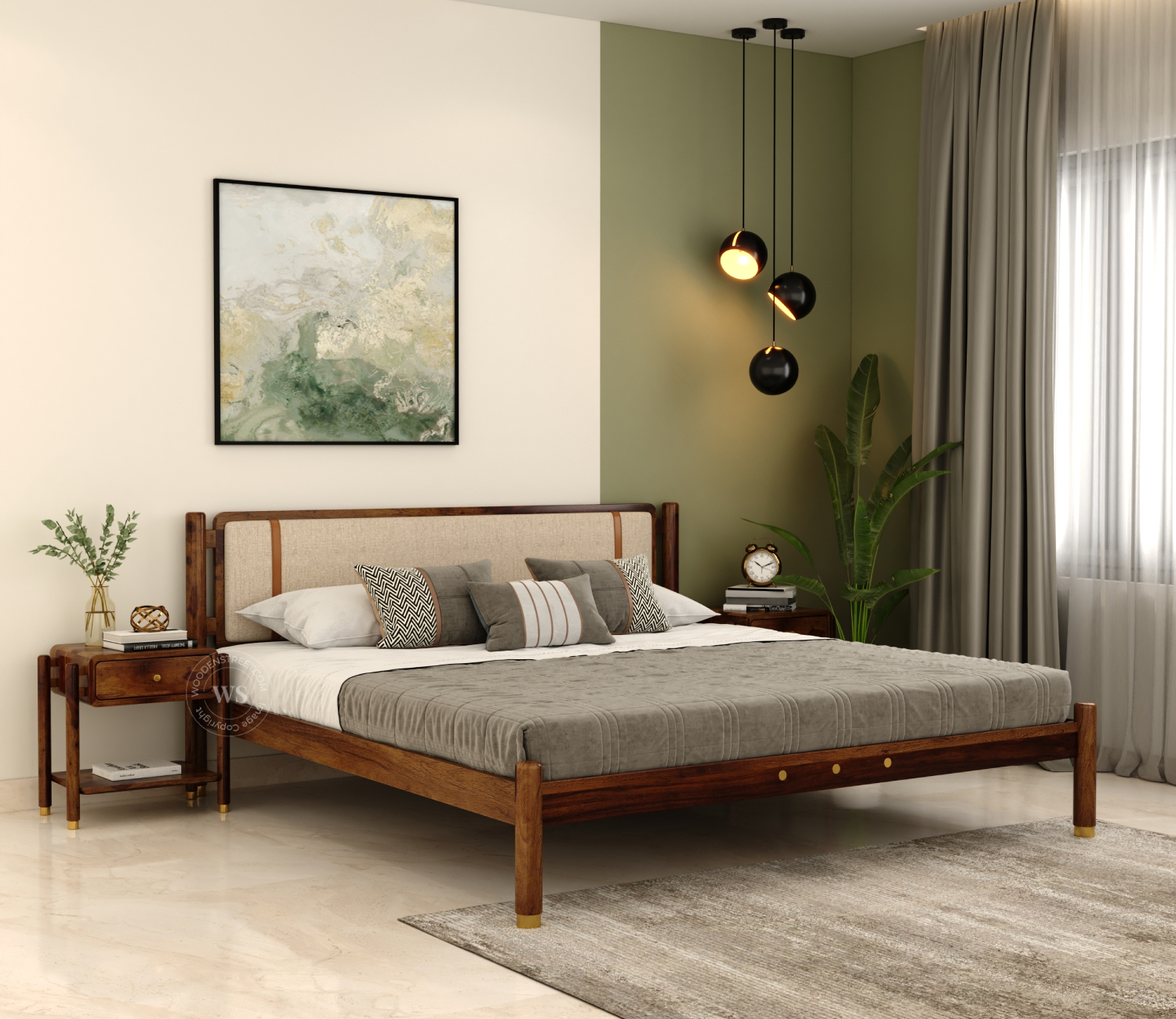 Sheesham Wood King Size Bed With 2 Side Tables