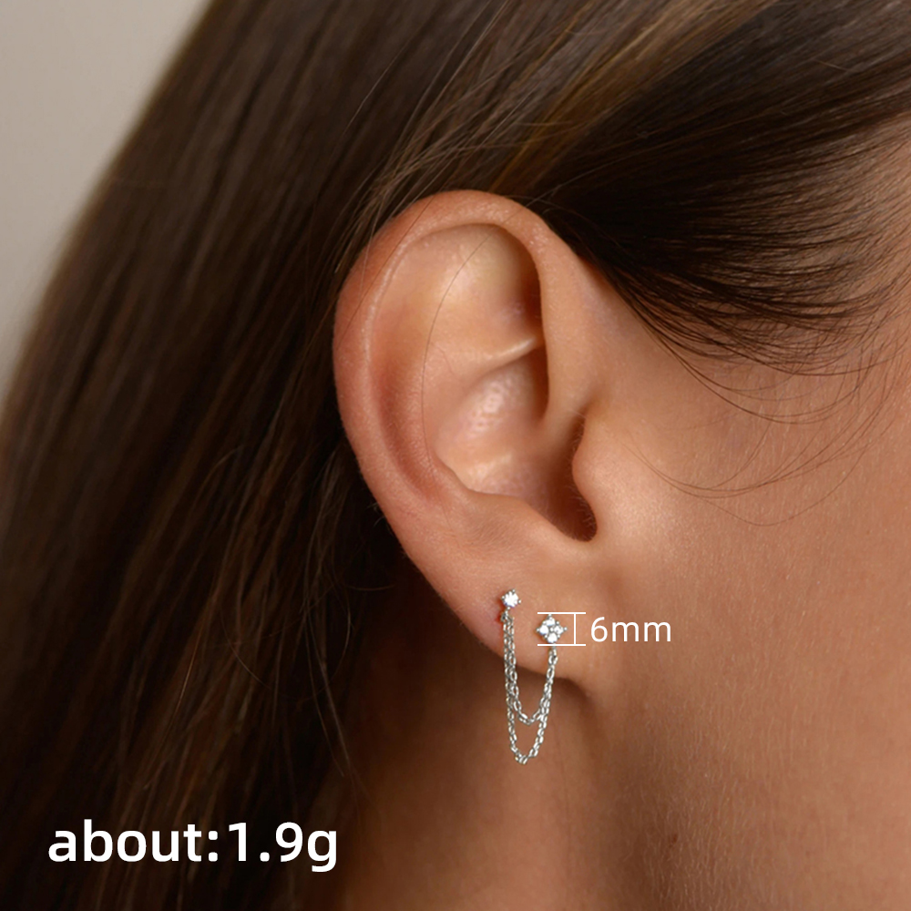 Huitan  Double Ear Studs Tassel Chains Hanging Earrings for Women Ear Piercing 3 Metal Color Luxury CZ Hot Jewelry