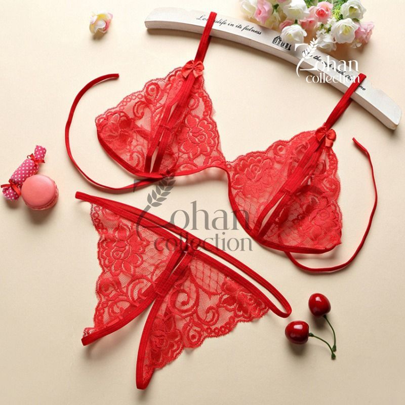 (Cup Size Small) -   Elegant Lace Bra & Panty Set | Halter Neck, V-Cut Lingerie