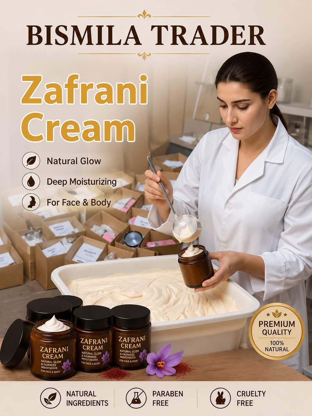 Zafrani Night Cream for Men & Women | Saffron Face Cream | Deep Moisturizing & Nourishing Face Cream | Daily Skin Care Cream for Soft & Healthy Looking Skin | All Skin Types | Pack of 1, 2 & 3