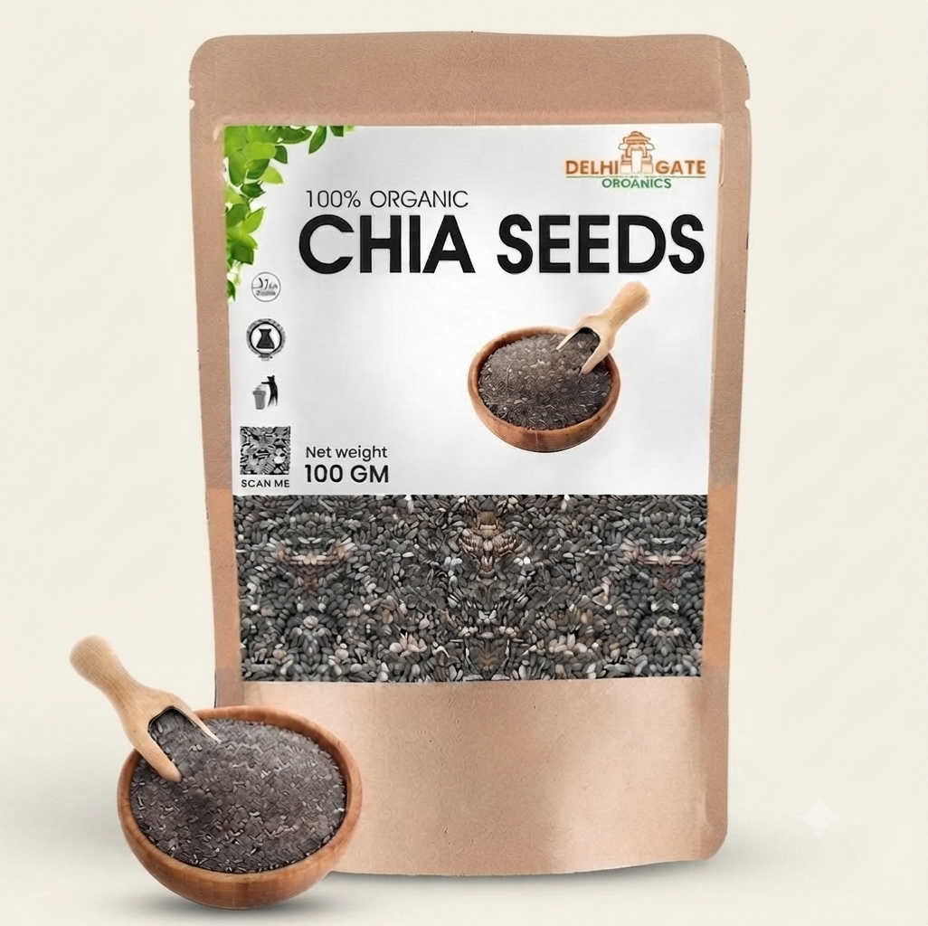 Chia Seeds Organic for Weight Loss – Natural Fat Burner, Metabolism Booster & High Fiber Superfood | 100g | Delhi Gate Organics