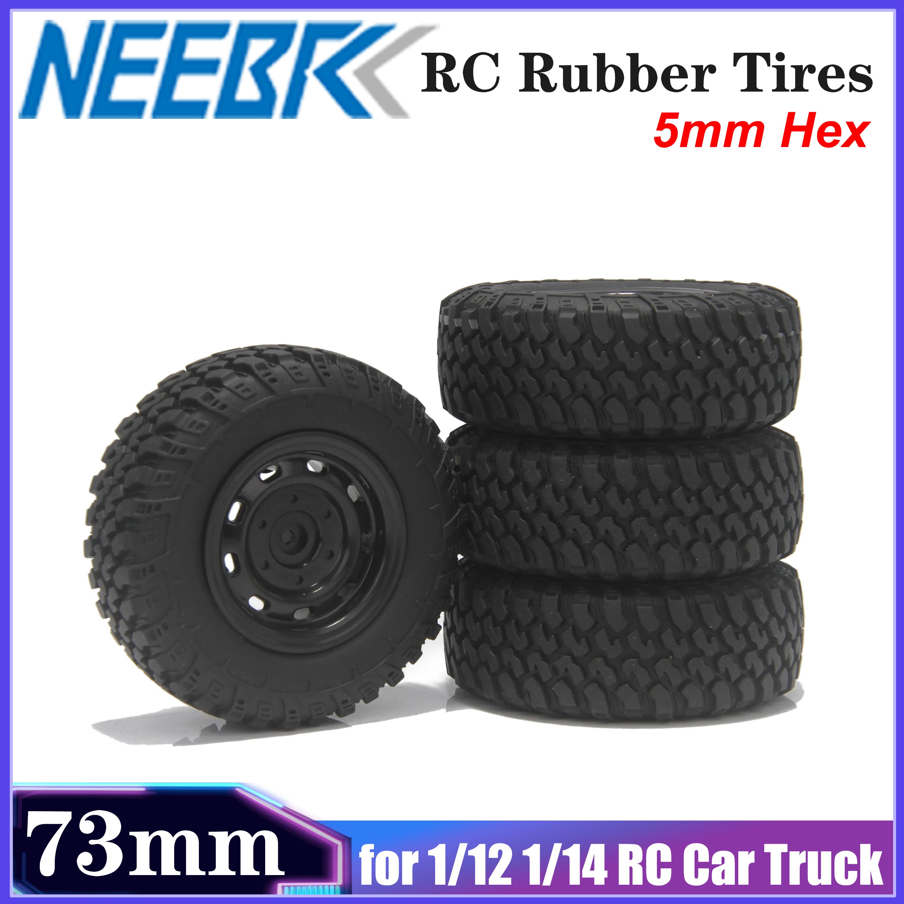 4PCS NEEBRC 73mm  Tires 5mm Hex Wheels Type for 1/12 1/14 RC Off-road Car Truck MN98 MN82 WPL C24-1 B36 D12 C64 D74-1 Part