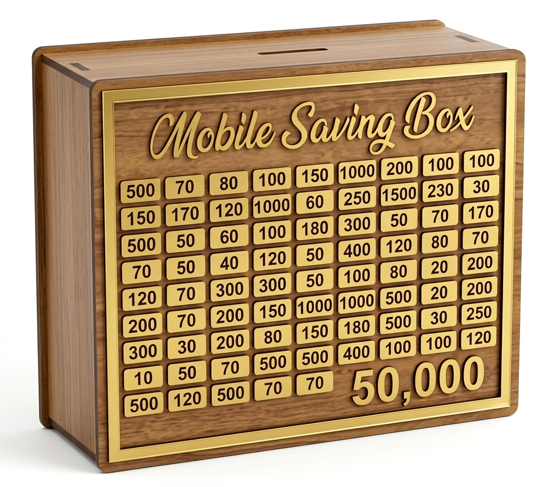 50,000 PKR Target Wooden Money Box with Daily Savings Tracker