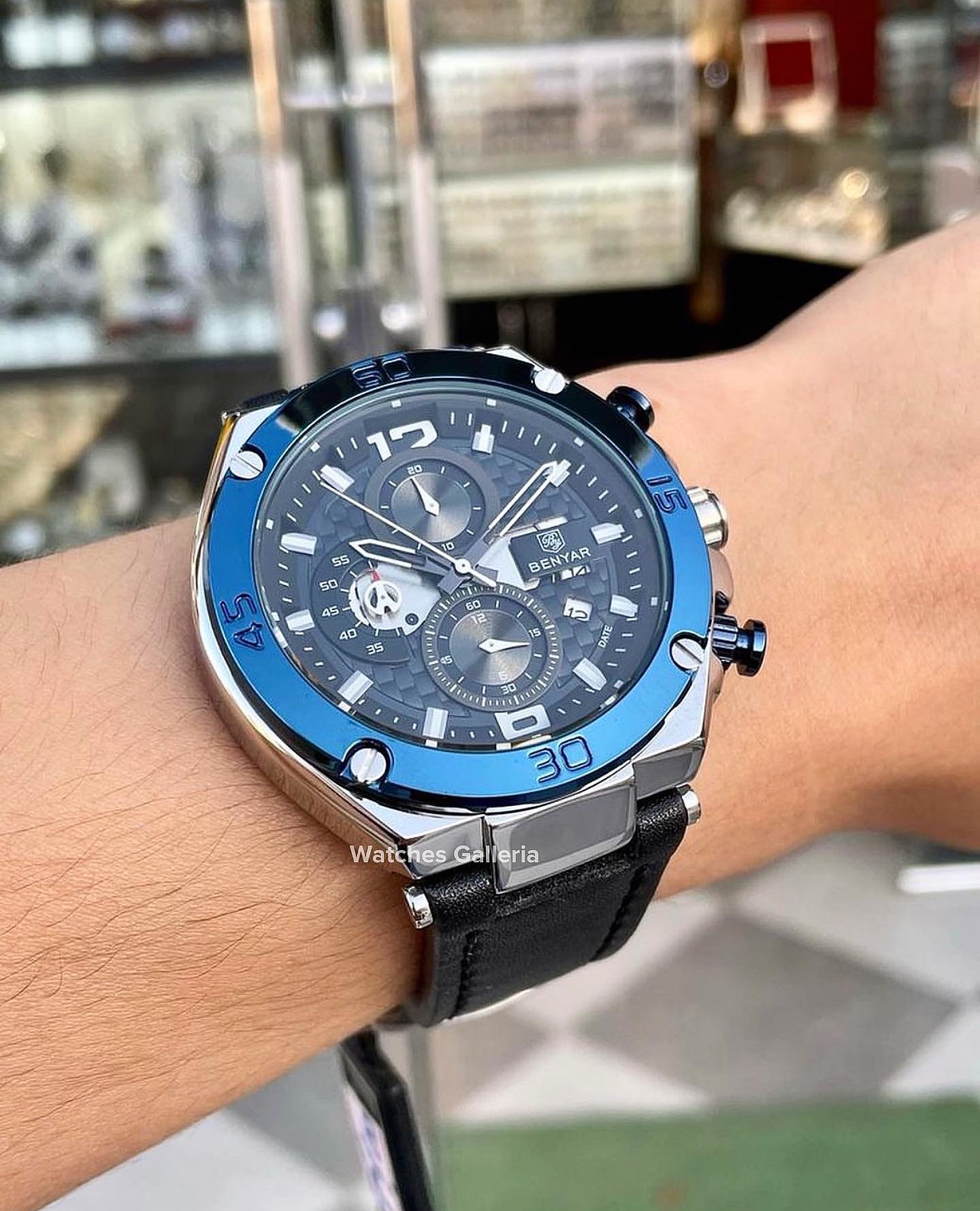 Benyar Chronograph BY5151 Leather Strap Modern Quartz Watch