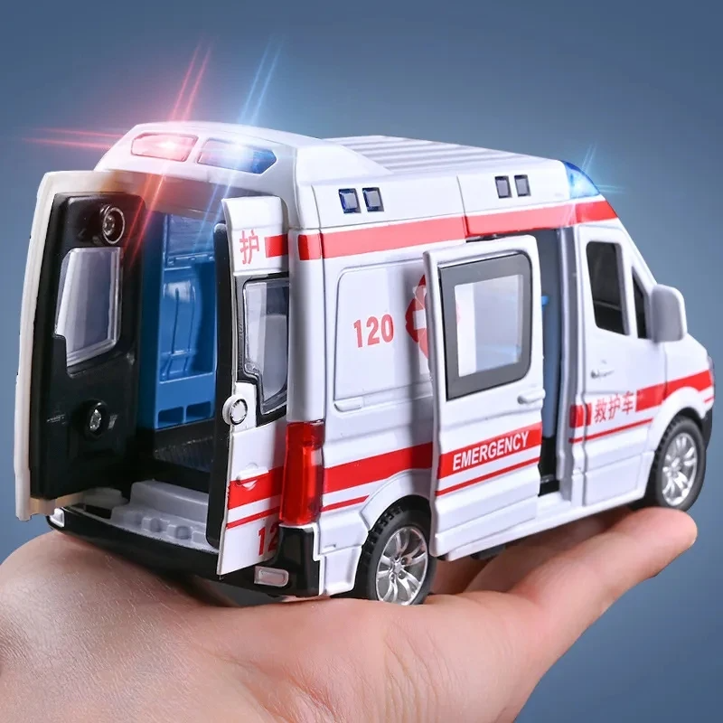 1:32 Mini Car Diecast Ambulance Fire-Truck Policecar Model Sound And Light Vehicle Simulation Collection  Toys