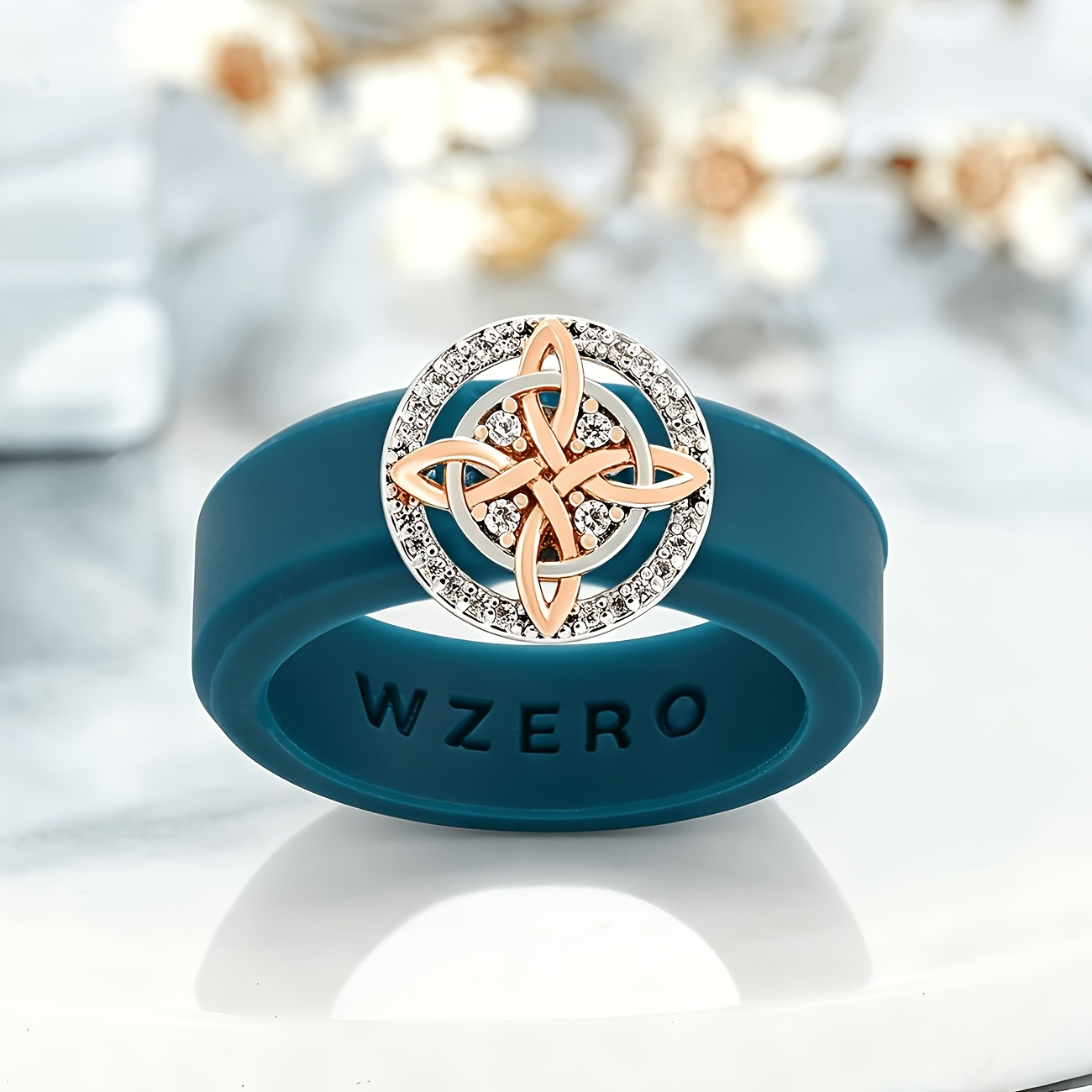 Unique Dark Blue Wedding Ring,Witch Celtic Knot Shiny CZ  For Her Irish Engagement Band
