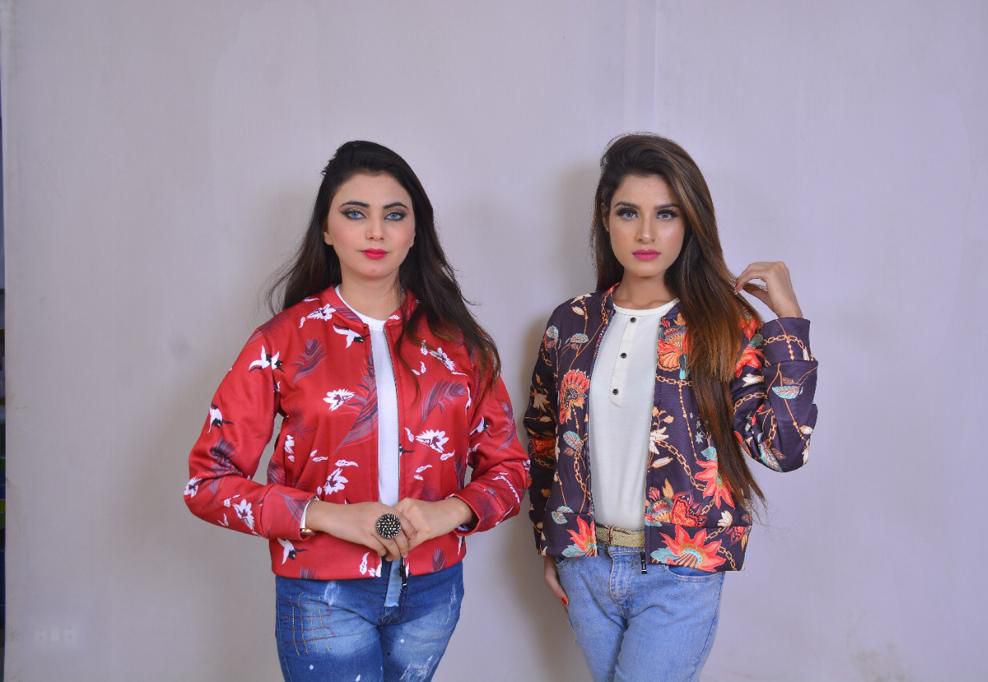 Women Jackets / Women Tropical Blooming Florals All Over Printed Bomber Jacket