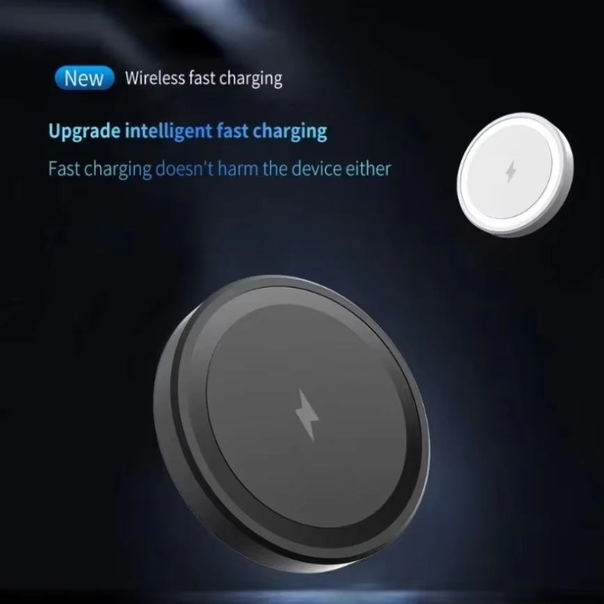 Ultra Thin 15W Wireless Charger Fast Qi Charging Pad 6cm Compact Lightweight Portable Design for Desk Bedroom Travel