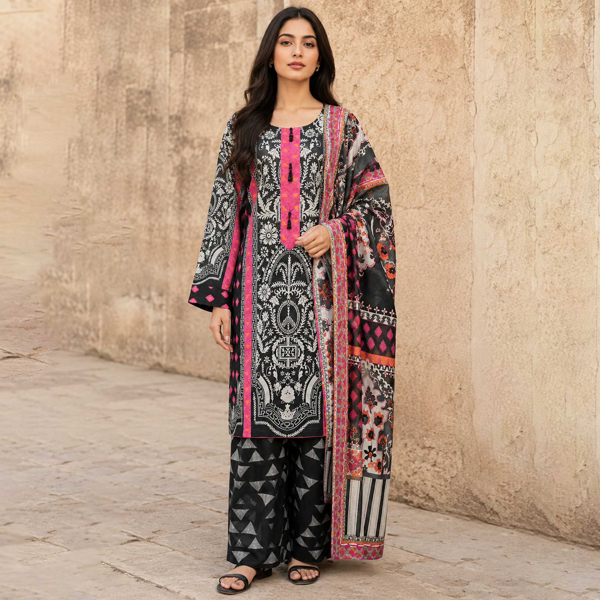 Kleren 3 Piece Unstitched or Stitched Printed Lawn Suit for Women with Digital Allover Printed Lawn Shirt and Trouser and Printed Lawn Dupatta - Summer Collection 2026 - Design code : UNS U-39
