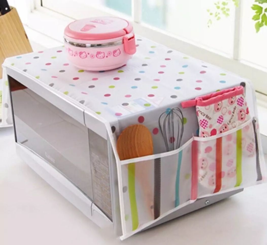 Microwave Dust Cover Water Proof Double Pocket Storage Bag microwave Oven Cover