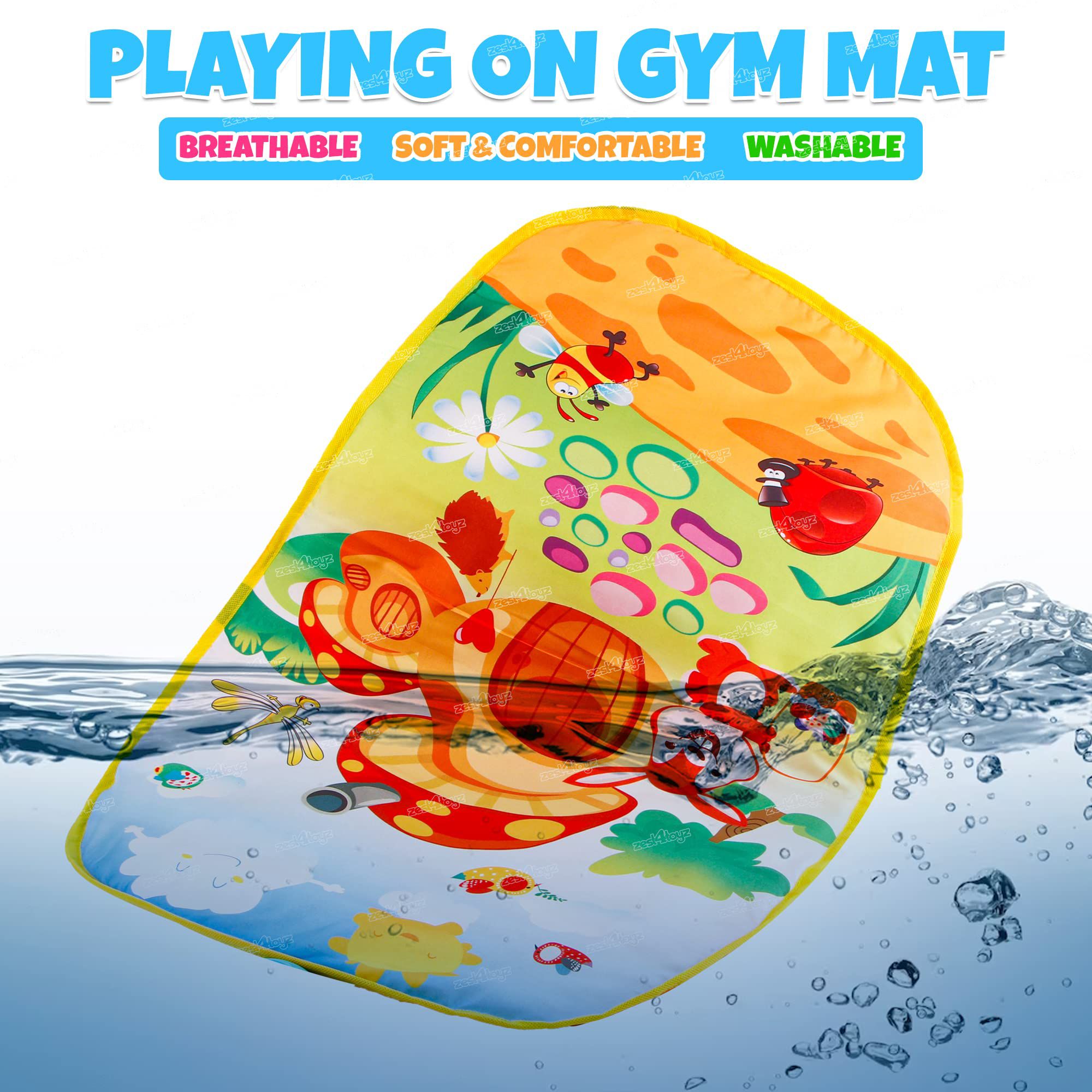 Baby Play Mat Gym & Fitness Rack with Hanging Rattles Lights & Musical Keyboard Mat Piano Multi-Function