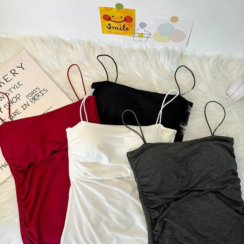  Sleeveless Tank Tops Women Casual Vest Crop Camisole Seamless Sports Underwear with Chest Pads Summer Female Bra Lingerie