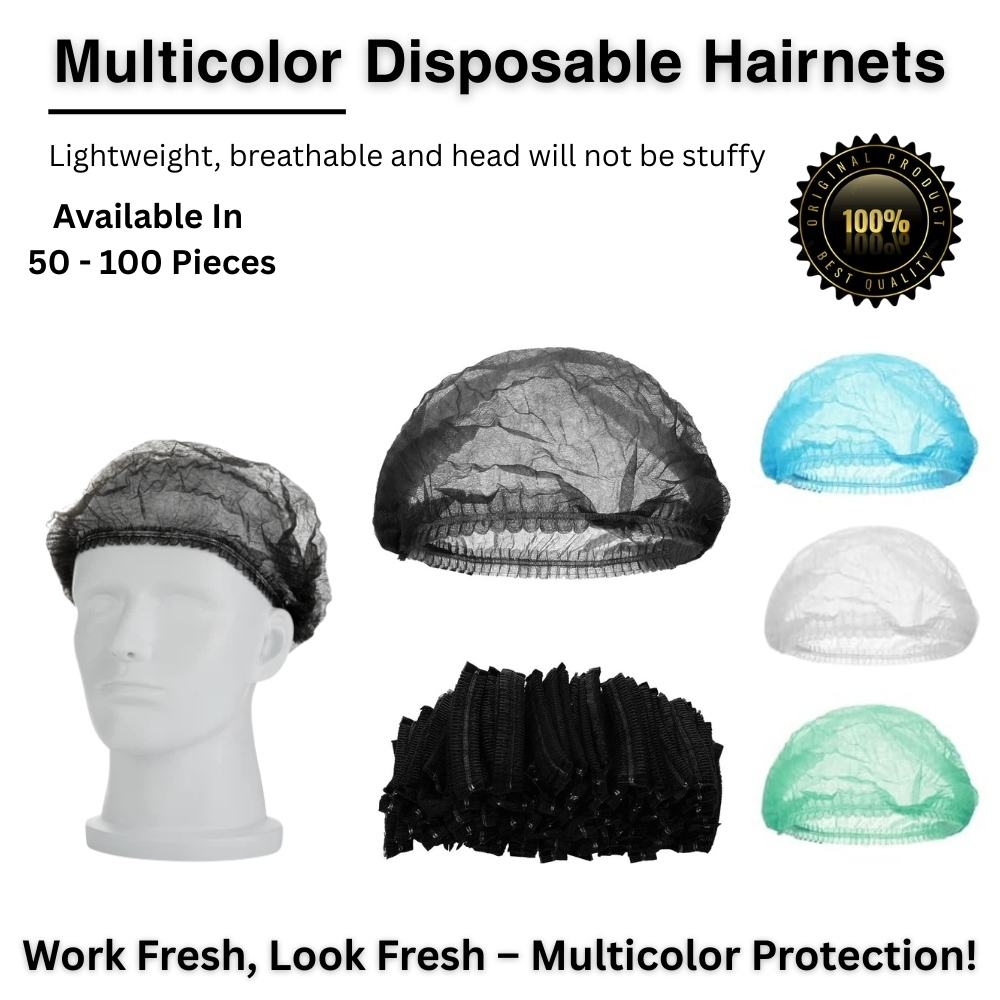 Disposable Hairnets Cap multi color Black White Blue Green Hair nets Head Covers Hygiene Caps Breathable Hair Covers Elastic Hairnets Non-Woven Hairnet Elasticated for Chefs, Kitchen, Catering, Medical, Laboratories & Food Service 50 to 100 Pcs
