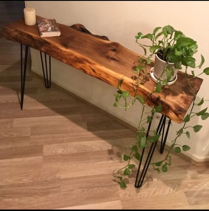 Live Edge Console Table 4ft  30 Inch Height Hairpin Legs  Solid Wood Entryway Table  Natural Wooden Slab  Rustic Hallway Table  Handmade Sofa Back Table for Home Decor