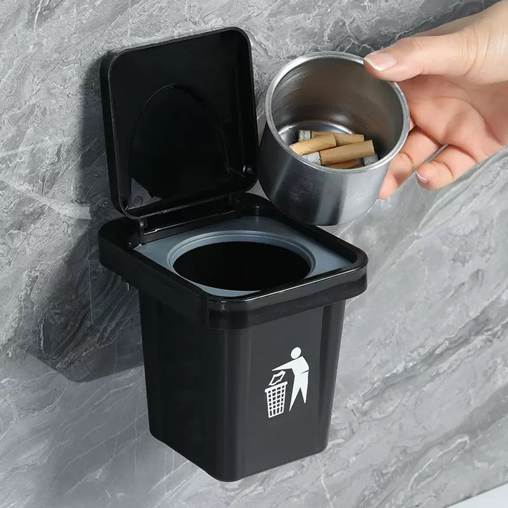 1Pc Wall Mounted Garbage Can Ashtray Creative Home Living Room Bathroom Lid Ashtray With Lid